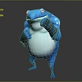 Blue Frog Cartoon Character With Wrist Wraps In Standing Pose 3D Model Design
