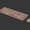 White Computer Keyboard With Pink Keys And Matching Mouse For Modern Electronic Use 3d model
