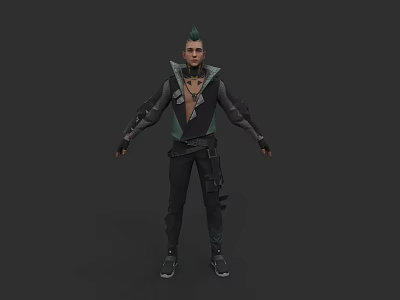 Detailed Futuristic Game Character With Green Hair And Black Jacket 3d model