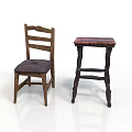Rustic Wooden Chair With Upholstered Seat And Small Table With Marbled Top