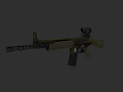 Military Green Tactical Rifle with Scope and Silencer Firearm Design 3d model