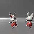 Cute White Rabbit Dolls In Red Overalls With Front And Back Views