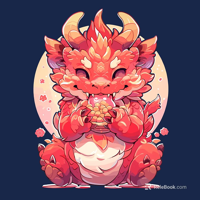 Cute Red Dragon Wall Decor With Moon Background And Cherry Blossom Accents 3d model 