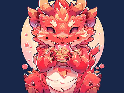 Cute Red Dragon Wall Decor With Moon Background And Cherry Blossom Accents 3d model