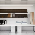 Home Office Desk With Pegboard Displaying Wooden Panels Fabric Swatches And File Cabinets