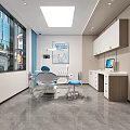 Modern Dental Clinic Interior With Dental Chair Surgical Light And TV Screen