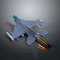Gray Fighter Jet Model With Blue Canopy Missiles Under Wings And Tail Flame