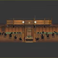 Cartoon Style Meeting Hall Scene With Neatly Arranged Green Seats Wooden Structure And Central Table