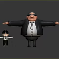 Cartoon Style Game Film Characters Tall Obese And Small Figures In Black Suits Arms Outstretched