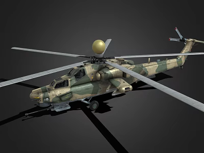 Military Helicopter With Camouflage Paint And Large Rotors Featuring Golden Dome On Upper Fuselage 3d model