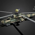 Military Helicopter With Camouflage Paint And Large Rotors Featuring Golden Dome On Upper Fuselage