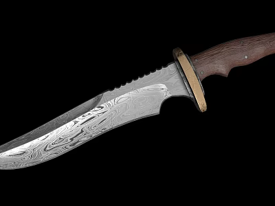 Handmade Decorative Knife With Patterned Blade Wooden Handle And Brass Guard 3d model