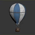 Blue And White Striped Hot Air Balloon With Vintage Basket Design