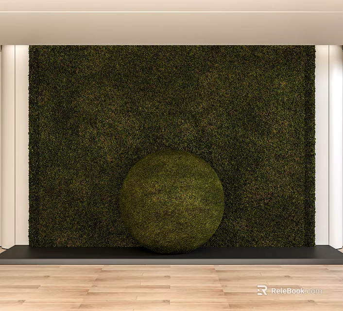 Interior Plant Combination Featuring Vertical Green Wall And Round Foliage Sphere 3d model 