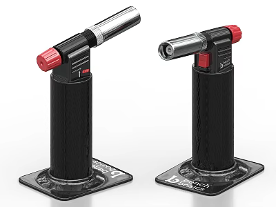 Professional Industrial Handheld Torch With Red Knob Silver Nozzle And Square Base 3d model