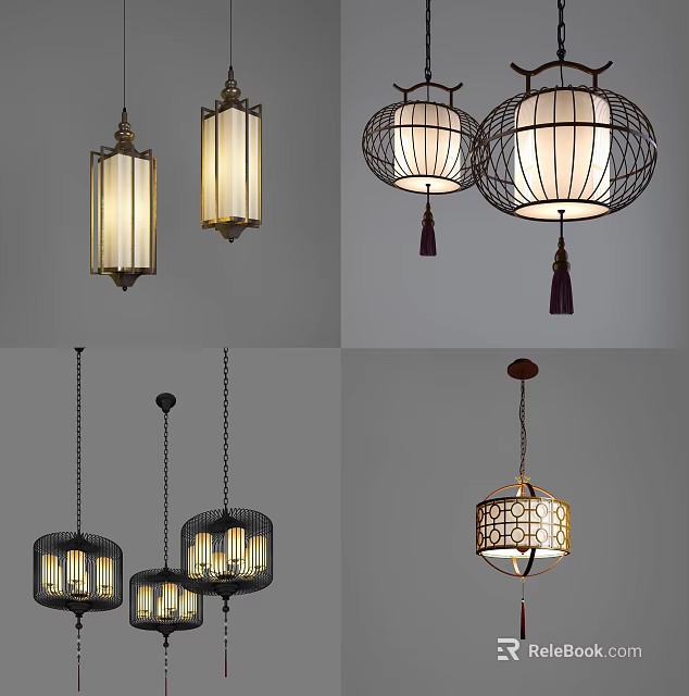Decorative Pendant Lights With Diverse Designs Metal Frames Glass Shades And Tassel Accents 3d model 