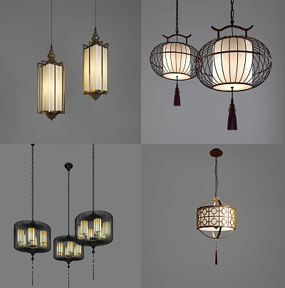 Decorative Pendant Lights With Diverse Designs Metal Frames Glass Shades And Tassel Accents 3d model