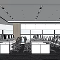 Modern Public Office Space Featuring Spacious Workstations Ergonomic Chairs Large Windows and Bright Lighting 3d model