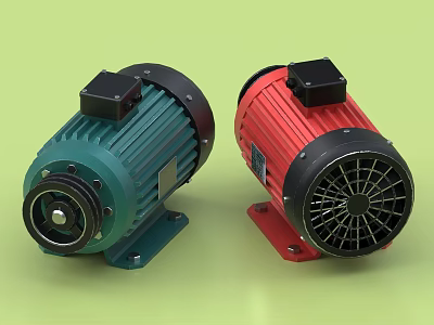 Green And Red High Performance Industrial Electric Motors In Industrial Equipment 3d model