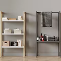 Bathroom Storage Shelves Wooden and Metal with Baskets Boxes Towels and Toiletries