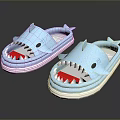Blue Shark Shaped Slippers Comfortable Home Footwear With Red Mouth Detail And Non Slip Sole