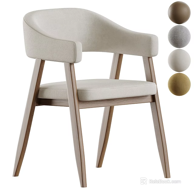 Modern Dining Chair With Wooden Frame Armrest Upholstered Seat And Color Options 3d model 