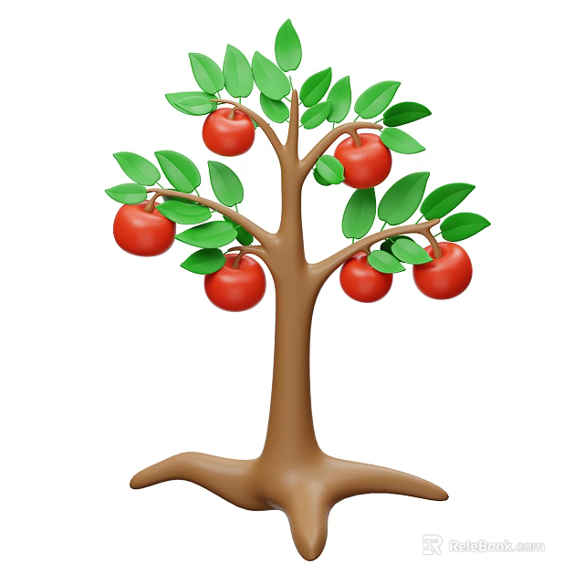 Healthy Apple Crop Tree With Red Apples Green Leaves Brown Trunk And Roots Growing 3d model 