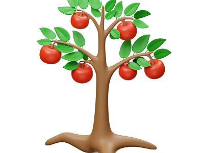 Healthy Apple Crop Tree With Red Apples Green Leaves Brown Trunk And Roots Growing 3d model