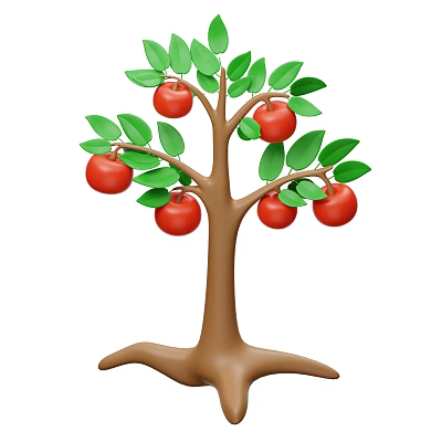 Healthy Apple Crop Tree With Red Apples Green Leaves Brown Trunk And Roots Growing 3d model