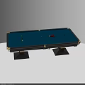 Tech Exhibition Hall Showcasing Modern Blue Felt Billiard Table With Balls And Cue
