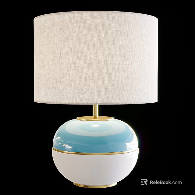 Elegant Modern Table Lamp With Beige Linen Shade And Blue White Ceramic Base 3d model