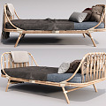 Nordic Single Bed Children's Bed Rattan Single Bed Double Sofa Bed End Stool 3d model