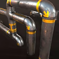 Industrial Metal Pipes With Various Fittings Curved Straight Designs And Yellow Accents