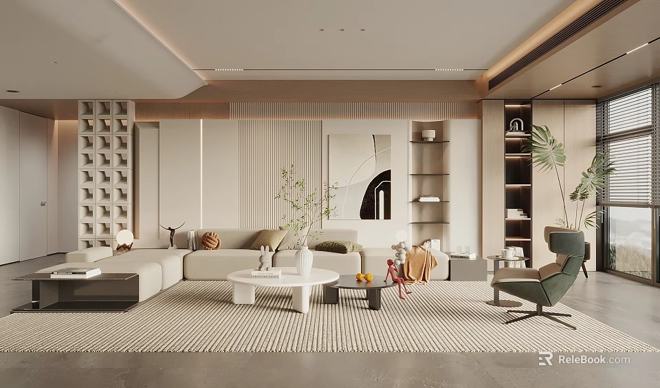 Modern Living Room Interior With Sofa Rug And Decor 3d model