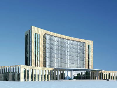Modern Office Building Exterior With Curved Glass Curtain Wall And Grand Entrance 3d model