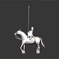 Man Riding White Horse In Armor Holding Spear With Red Decorations
