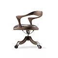 Modern Office Chair Featuring Leather Seat Curved Wooden Walnut Armrests And Five Star Base Casters