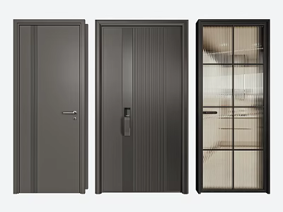 Modern Interior Swing Doors With Metal Frame Vertical Stripes And Glass Panel 3d model