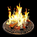 Outdoor Garden Fire Pit Ornament With Burning Flames Wood Logs And Circular Stone Base