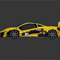 Yellow Sports Car With Green Stripes Brown Seats Rear Wing Open Top