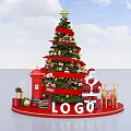 Christmas Photo Spot with Christmas Tree Santa Claus Reindeer Gift Boxes Red Mailbox and LOGO