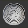 Light Gray Ceramic Plate With Cracked Surface And Intricate Central Carvings