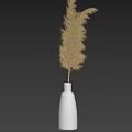 Decorative Ornament Combination With White Vase Dried Pampas Grass Against Dark Wall Corner White Trim
