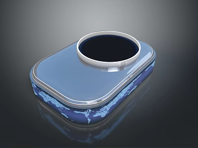 Blue And Silver Rectangular Container With Circular Opening Lid And Glossy Surface 3d model