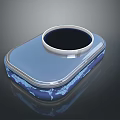 Blue And Silver Rectangular Container With Circular Opening Lid And Glossy Surface