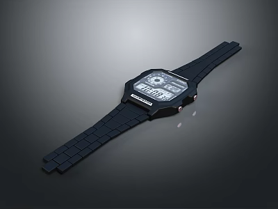 Stylish Black Square Dial Watch With Digital Display And Rubber Strap 3d model