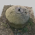 Round Stone Mill Structure On Square Base With Dirt And Weeds Around 3d model