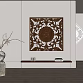 Decorative Carved Wooden Wall Cabinet with Shelf Books Vase in Modern Interior