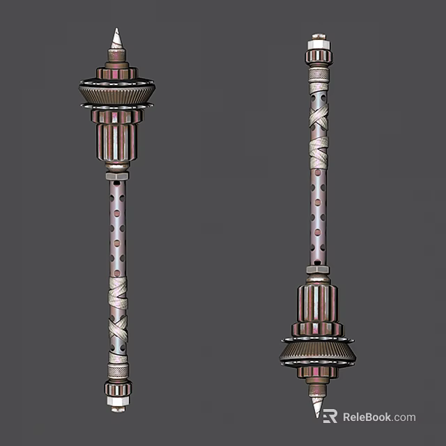 Dual Weapon Mechanical Structures With Gear Rings And Holed Cylindrical Rods 3d model