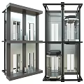 Elevator Model Decoration Ornament Set with Modern Metal Frame Transparent Glass and Multiple Pieces